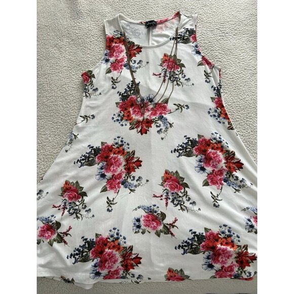 Justify Women's White Floral Sleeveless Knit A-Line Dress w/Chain Accent Size M - Picture 5 of 8
